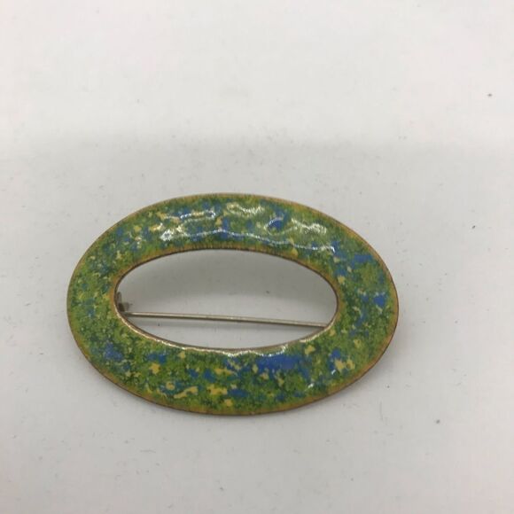 Vintage Enamel Oval Brooch 50s Mid Century Modern - Picture 8 of 13